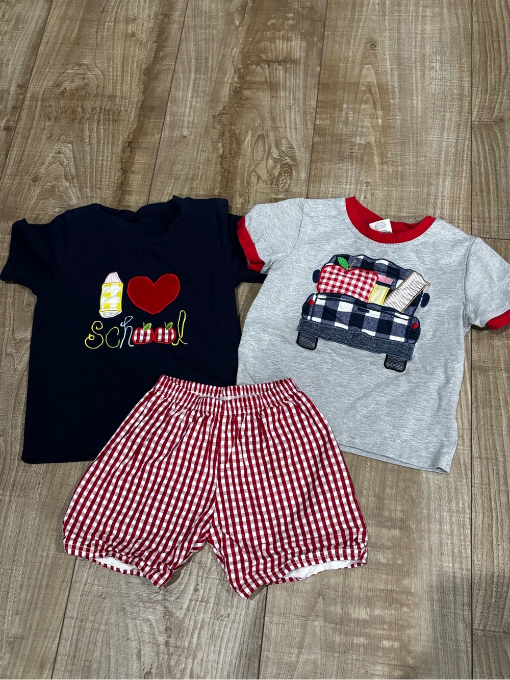 Honey Bean boutique Navy, Gray & Red School Truck shirt and short set